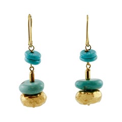 Turquoise, 18 Karat Yellow Gold Dangle Earrings