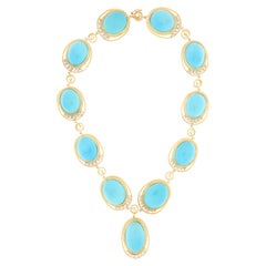 Turquoise 18 Karat Yellow Gold Diamonds Choker Necklace