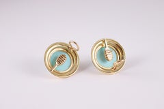Turquoise 18 Karat Yellow Gold Ear Clips By Leverington
