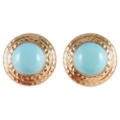 Turquoise 18 Karat Yellow Gold Ear Clips By Leverington