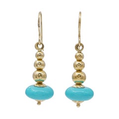 Turquoise, 18 Karat Yellow Gold Earrings. Vintage Turquoise, 18 Karat Yellow Gold Earrings.