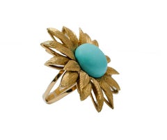 Turquoise, bague en or jaune 18 carats en forme de fleur.