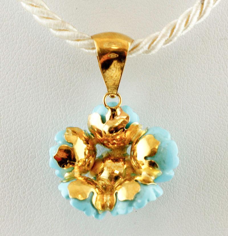 Retro Turquoise, 18 Karat Yellow Gold Pendant Necklace