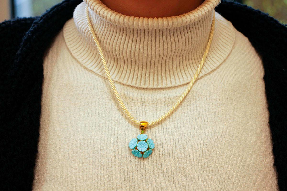 Women's Turquoise, 18 Karat Yellow Gold Pendant Necklace