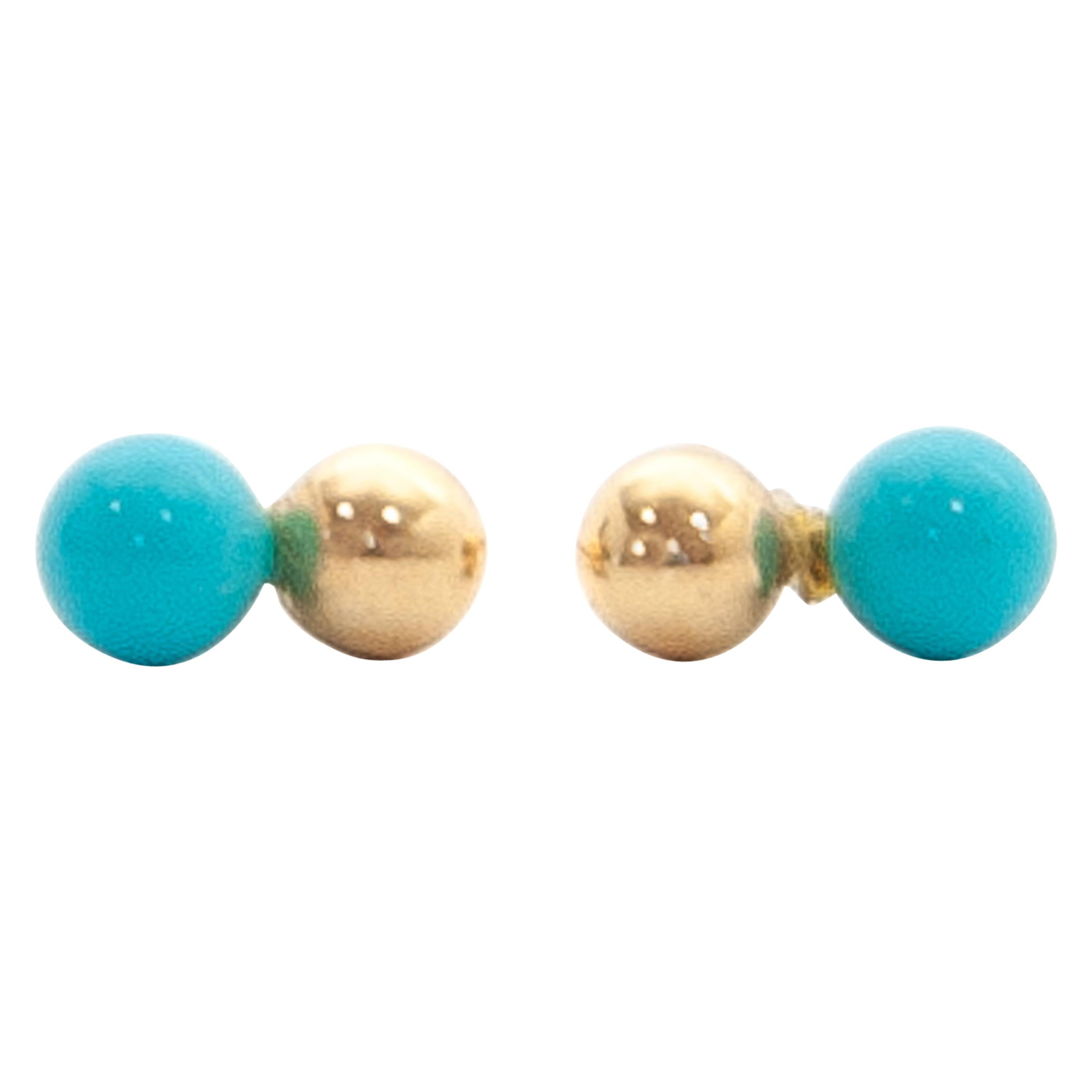Moderne Boucles d'oreilles vintage en or 18 carats et turquoise en vente