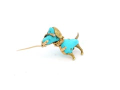 Turquoise &18k yellow Gold & Diamond Dog Eye Beaded Collar Brooch