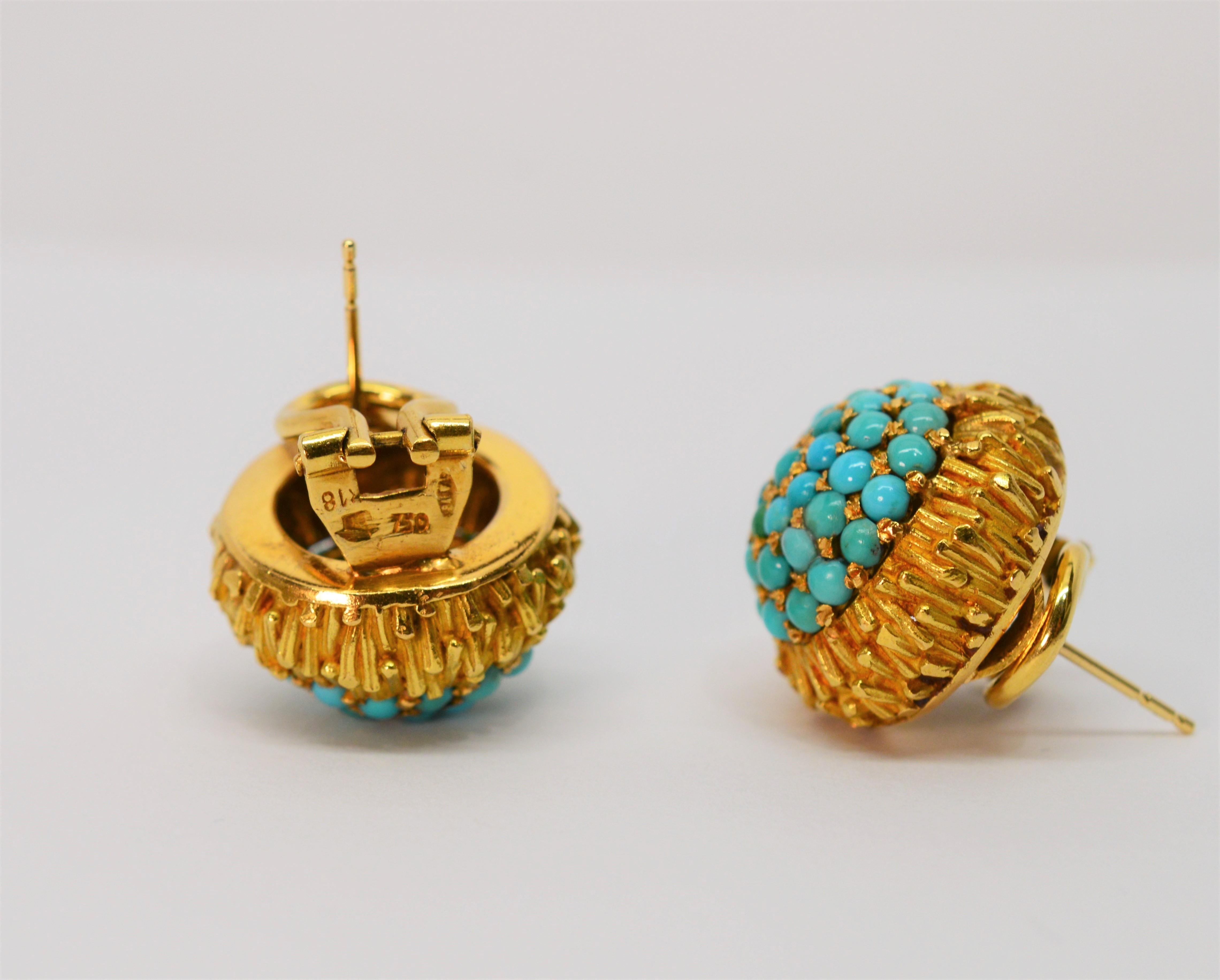 Cabochon Turquoise 18k Yellow Gold Stud Earrings