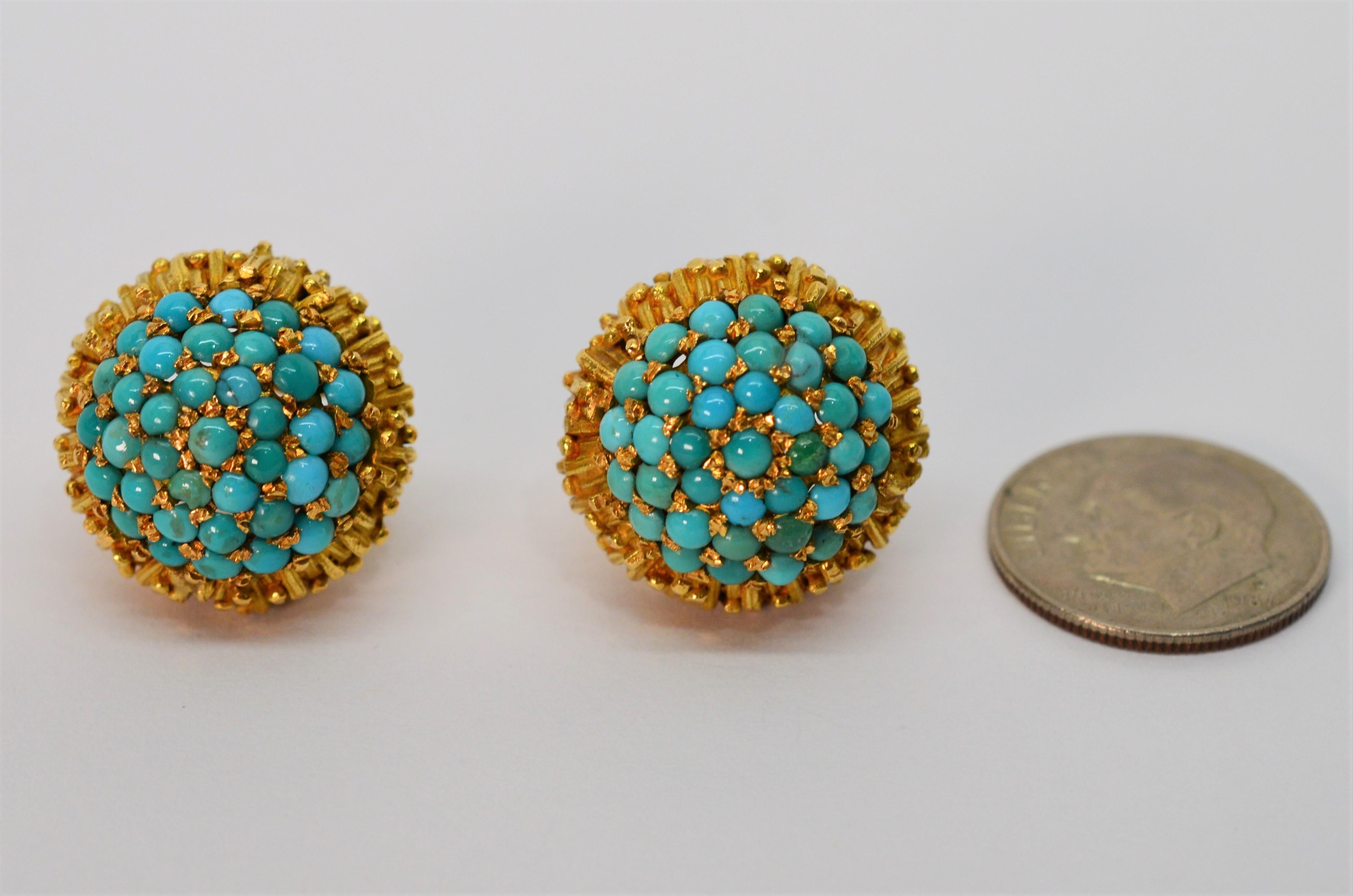 Women's Turquoise 18k Yellow Gold Stud Earrings