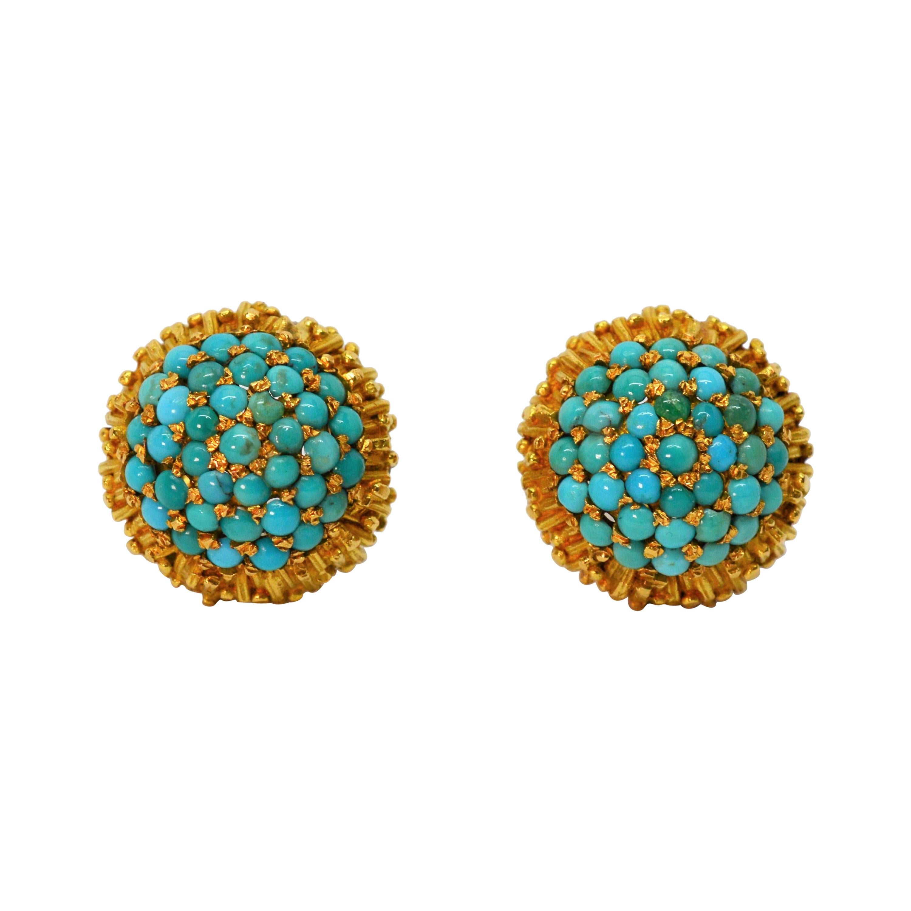 Turquoise 18k Yellow Gold Stud Earrings