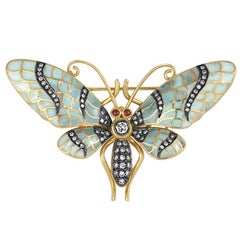 Sophia D, Enamel and Yellow Gold Butterfly Brooch with Diamond and Ruby