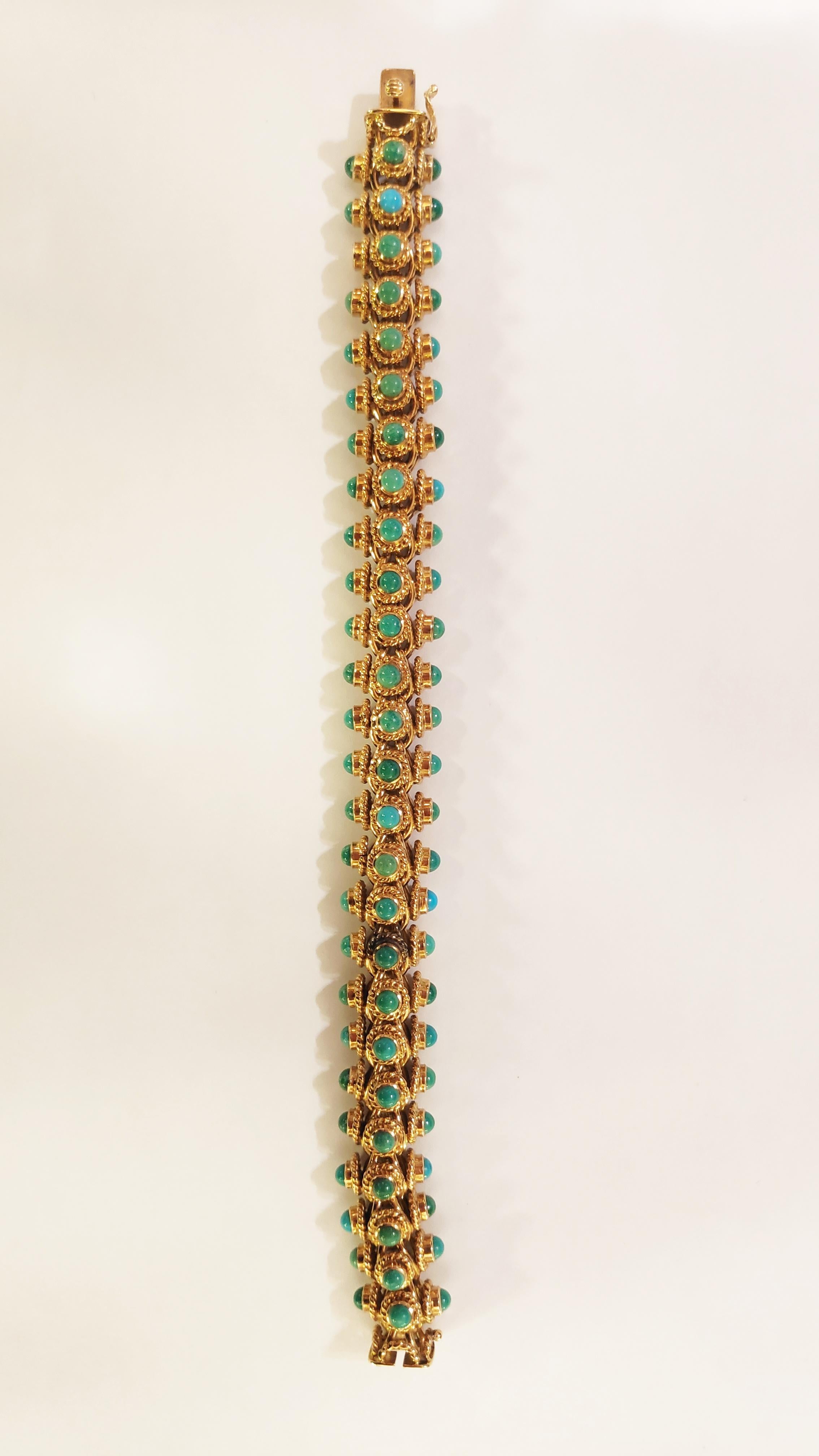 Cabochon Turquoise 18 Karat Gold Bracelet