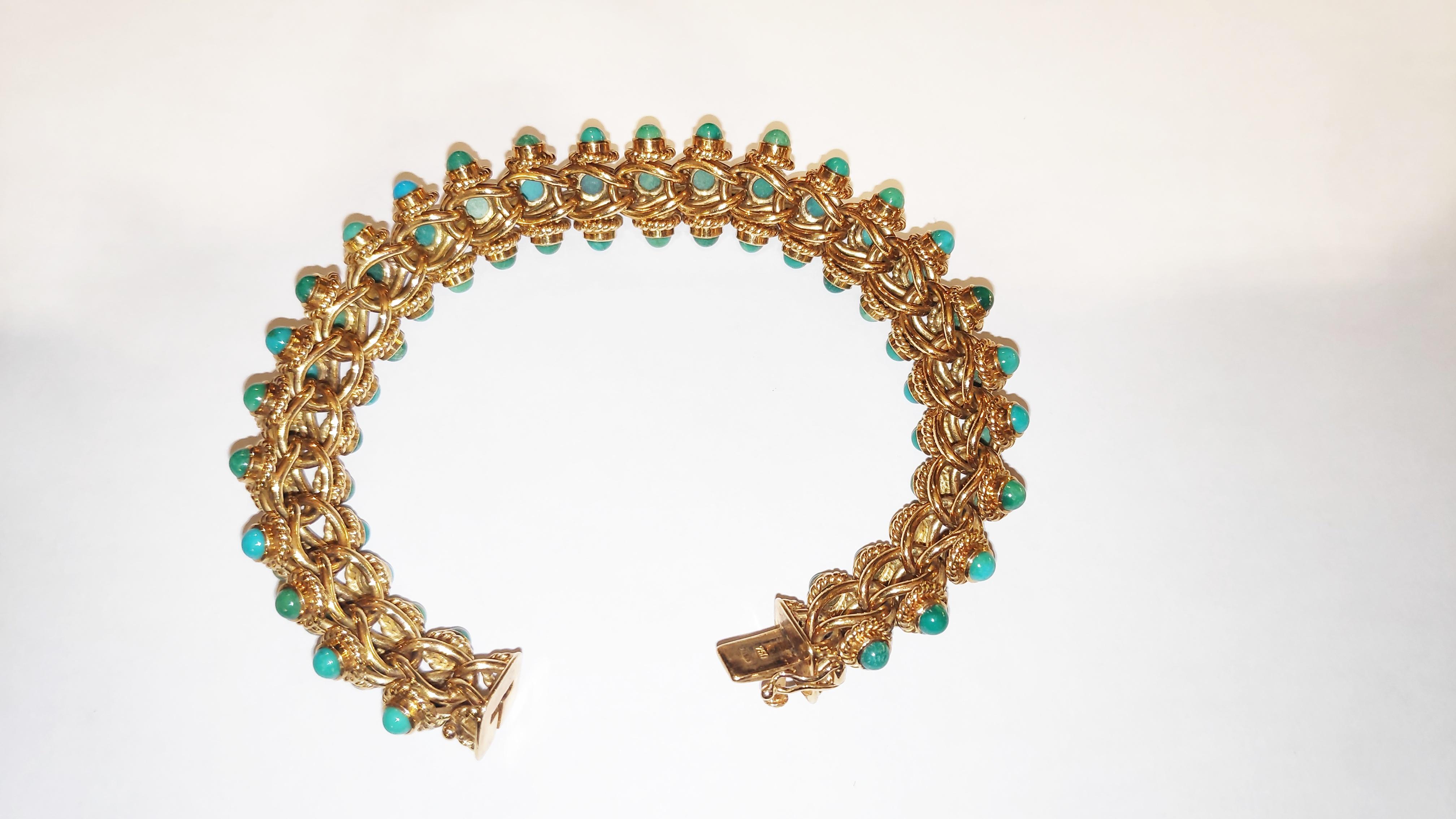 Women's or Men's Turquoise 18 Karat Gold Bracelet