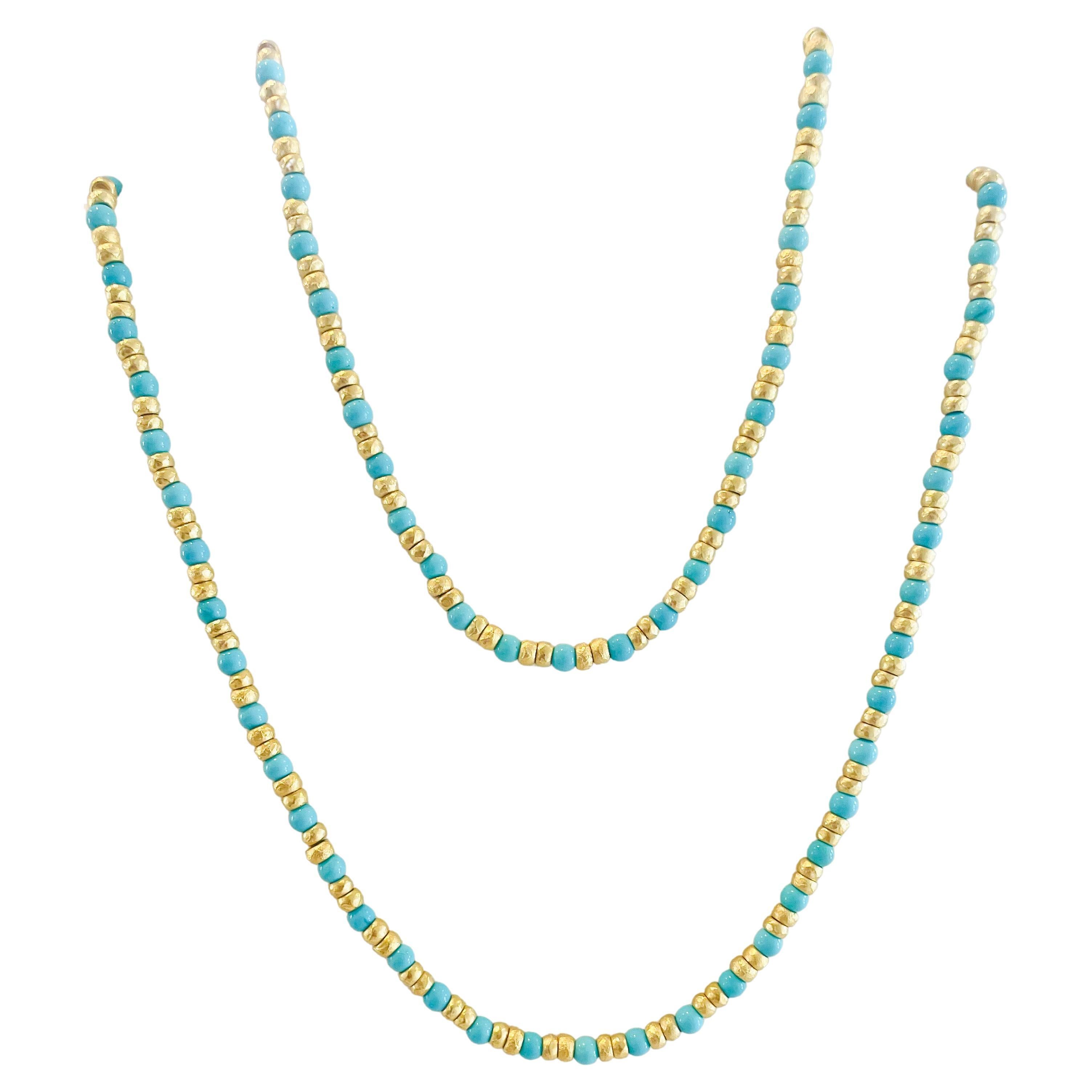 Turquoise & 22k Gold Beaded Necklace by Tagili Designs