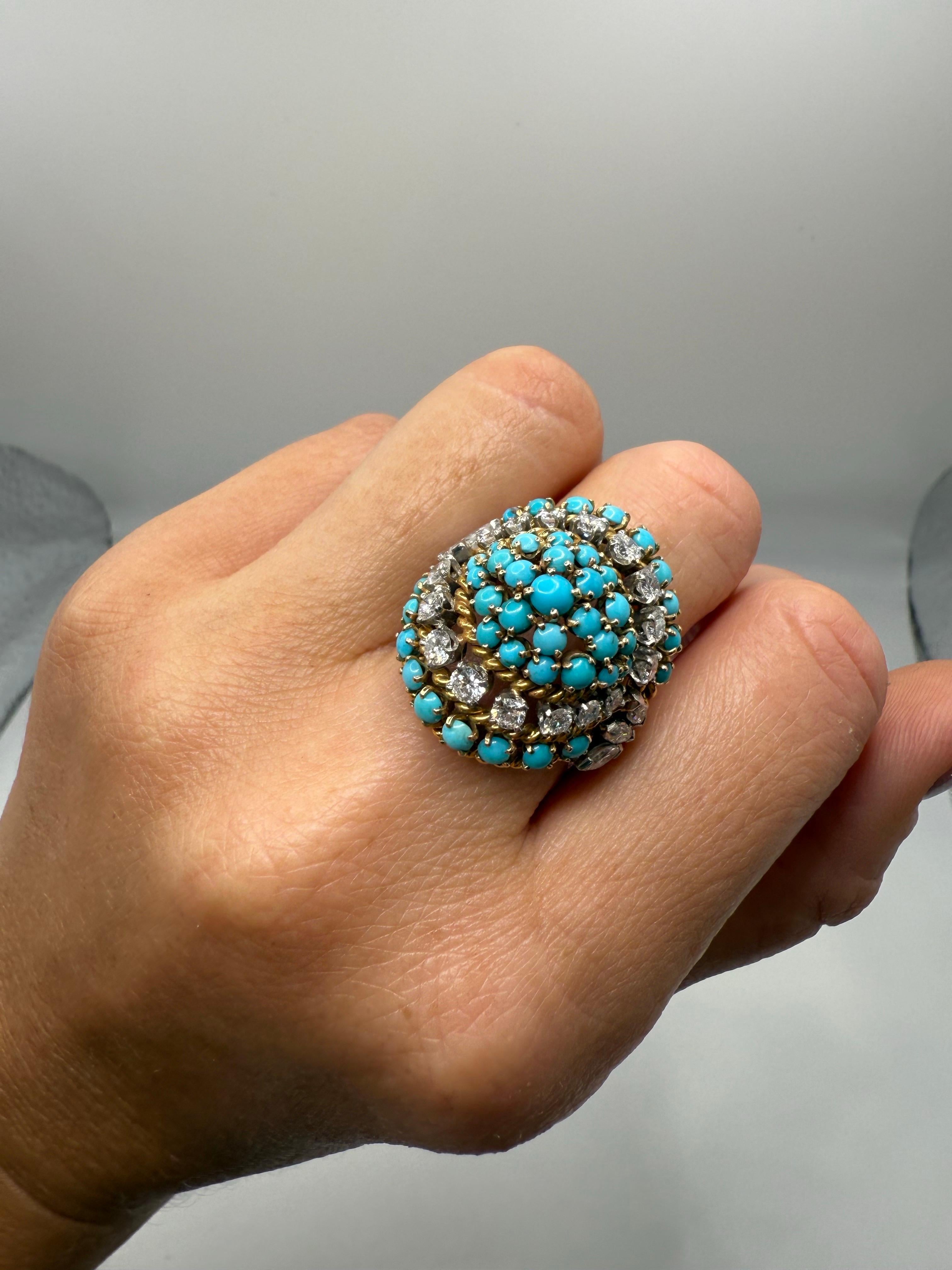 Türkis & 2ct Diamant Cocktail Ring 18KT Gold im Zustand „Neu“ im Angebot in Boca Raton, FL