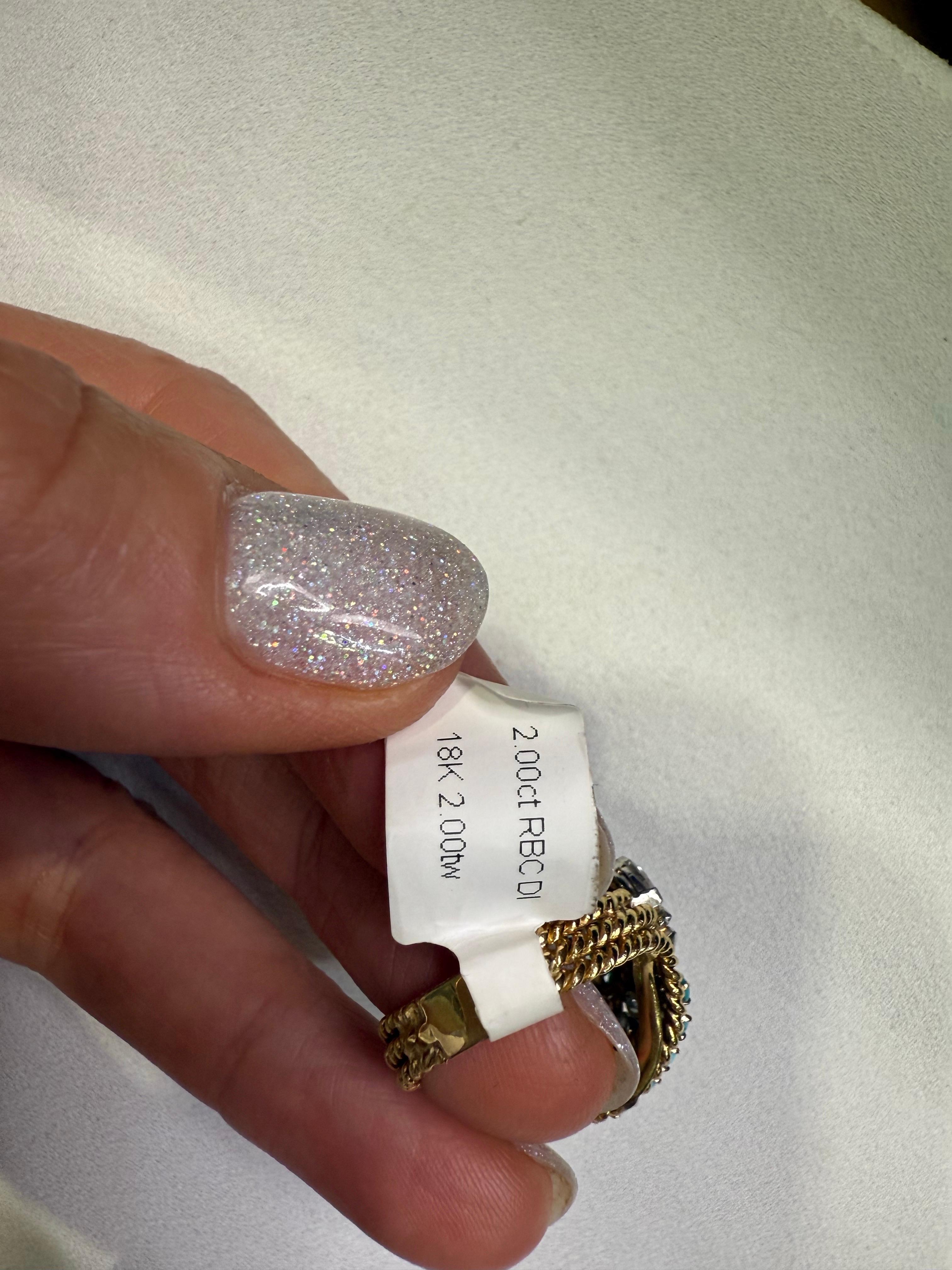 Türkis & 2ct Diamant Cocktail Ring 18KT Gold im Angebot 1