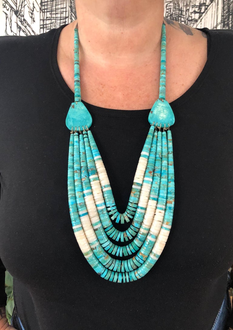 Opulent Early 1900's Santo Domingo/ Navajo Native American Jewelry jewelry Turquoise Necklace W/ Jacla Opulent Early 1900's Santo Domingo/ Navajo Native American Jewelry jewelry Turquoise Necklace W/ Jacla