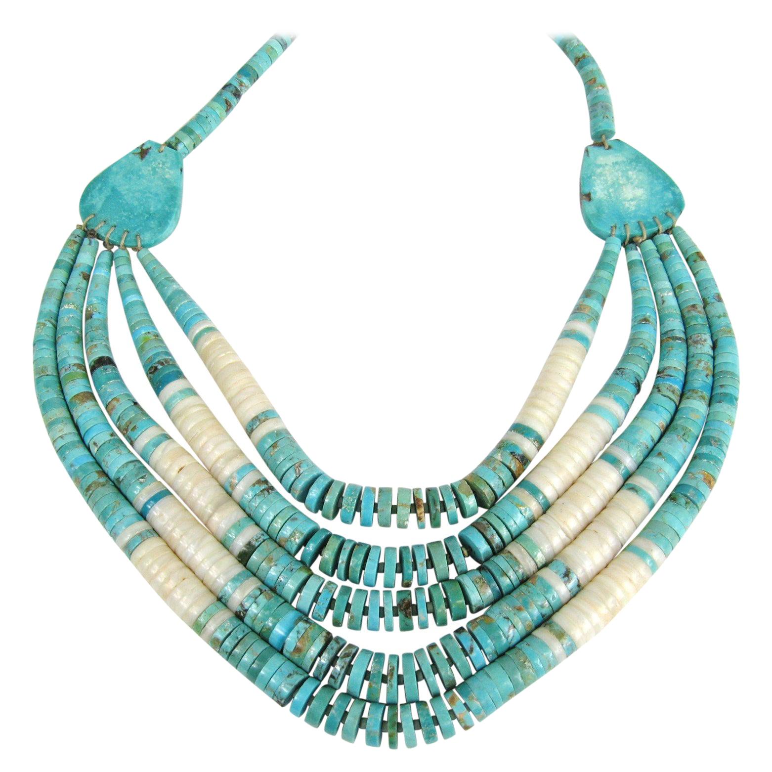 Details about   Navajo Native American Turquoise  Shell Heishi Sterling Silver Bead Necklace 764 