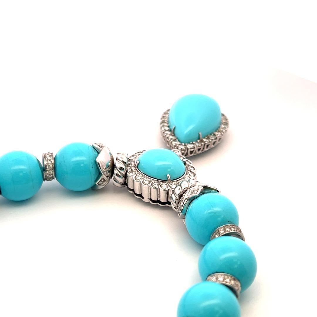 Türkis & 5,20 Karat Diamant 18K Weißgold Anhänger Halskette im Angebot 1