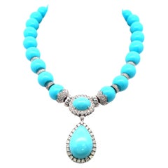 Collana con ciondolo in turchese e diamante da 5,20 carati in oro bianco 18 carati