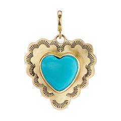 Turquoise 7 Carat Heart Charm 18 Karat Yellow Gold