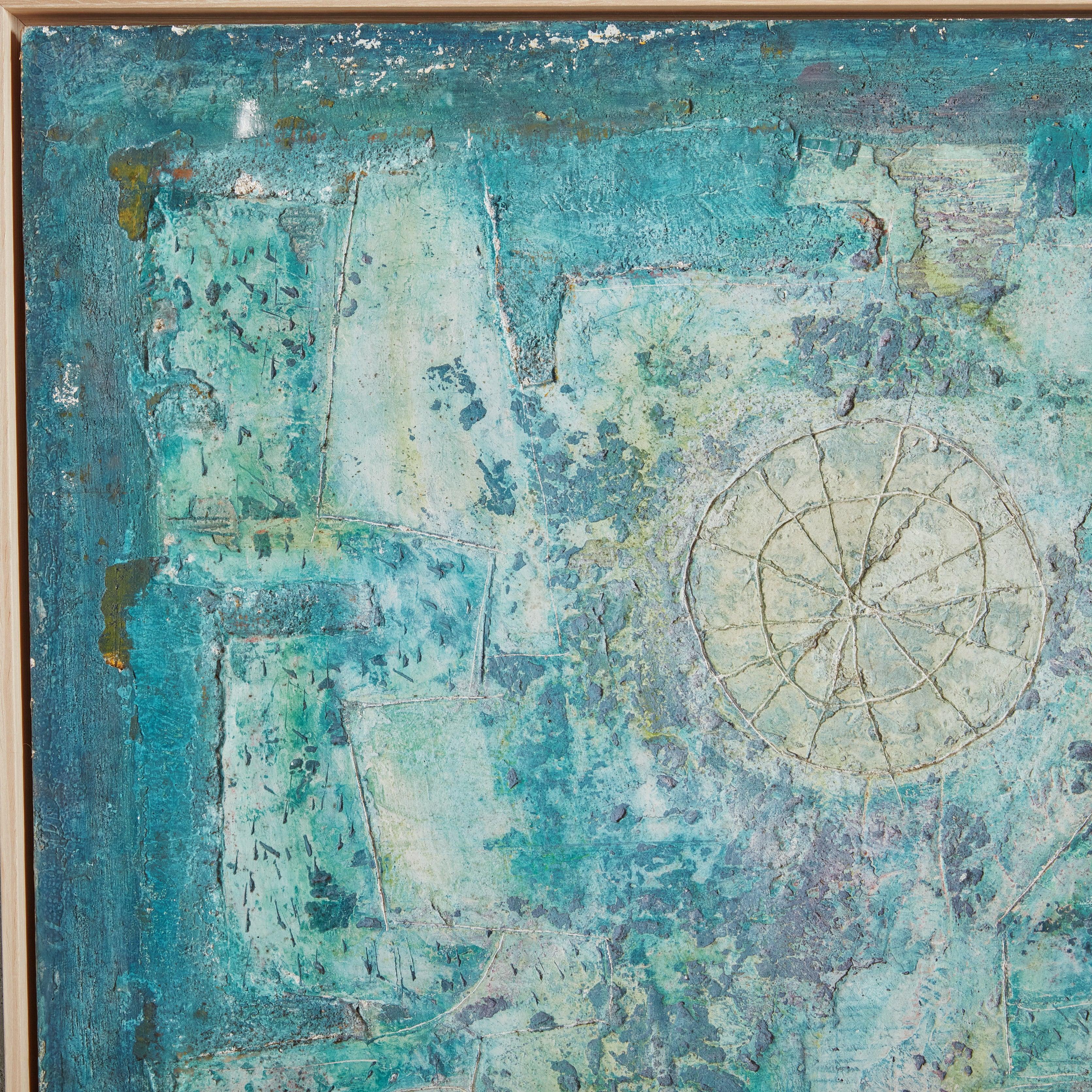 Moderne Turquoise, peinture acrylique abstraite d'Alessandro Bonato, 1970 en vente