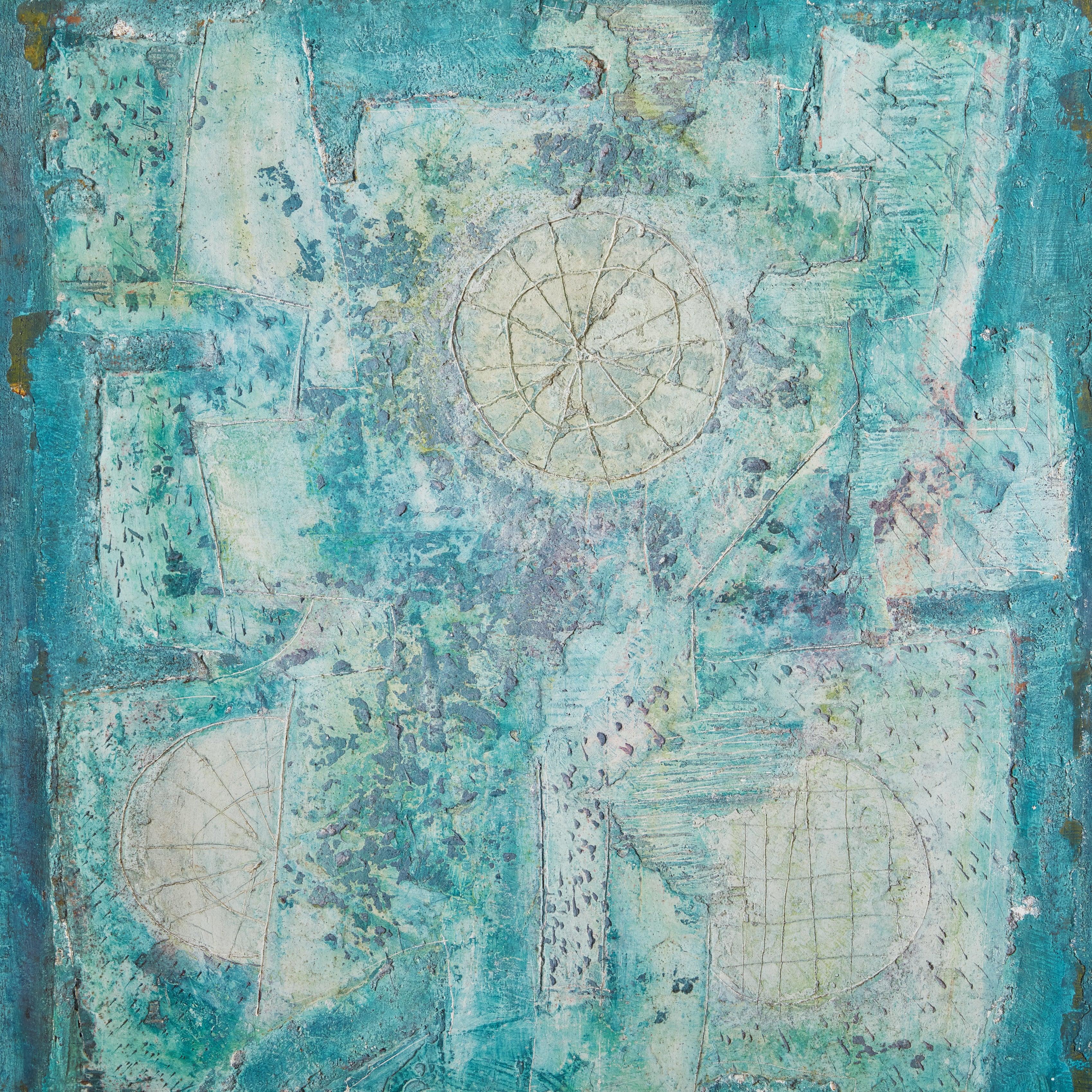 italien Turquoise, peinture acrylique abstraite d'Alessandro Bonato, 1970 en vente