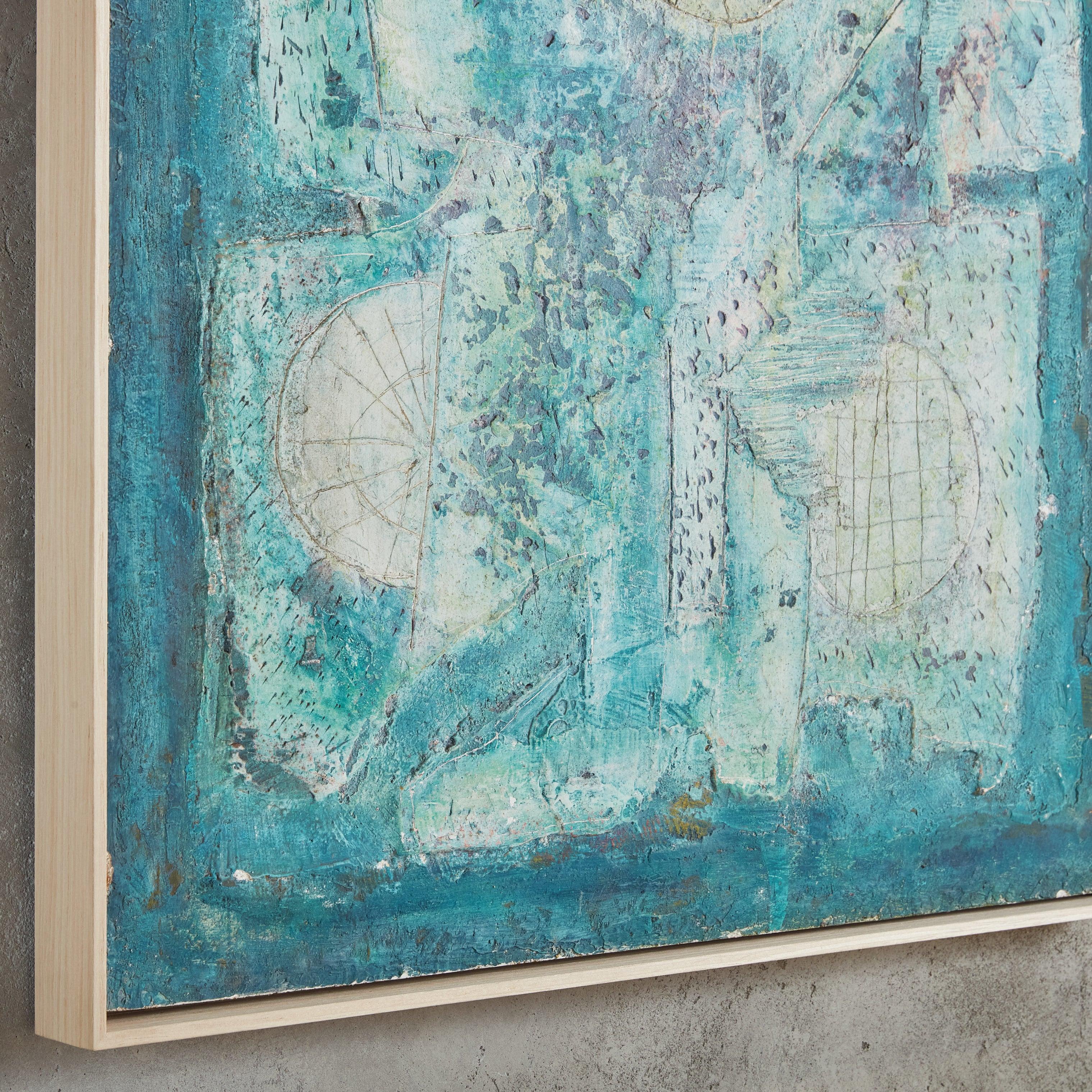 Turquoise, peinture acrylique abstraite d'Alessandro Bonato, 1970 Excellent état - En vente à Chicago, IL