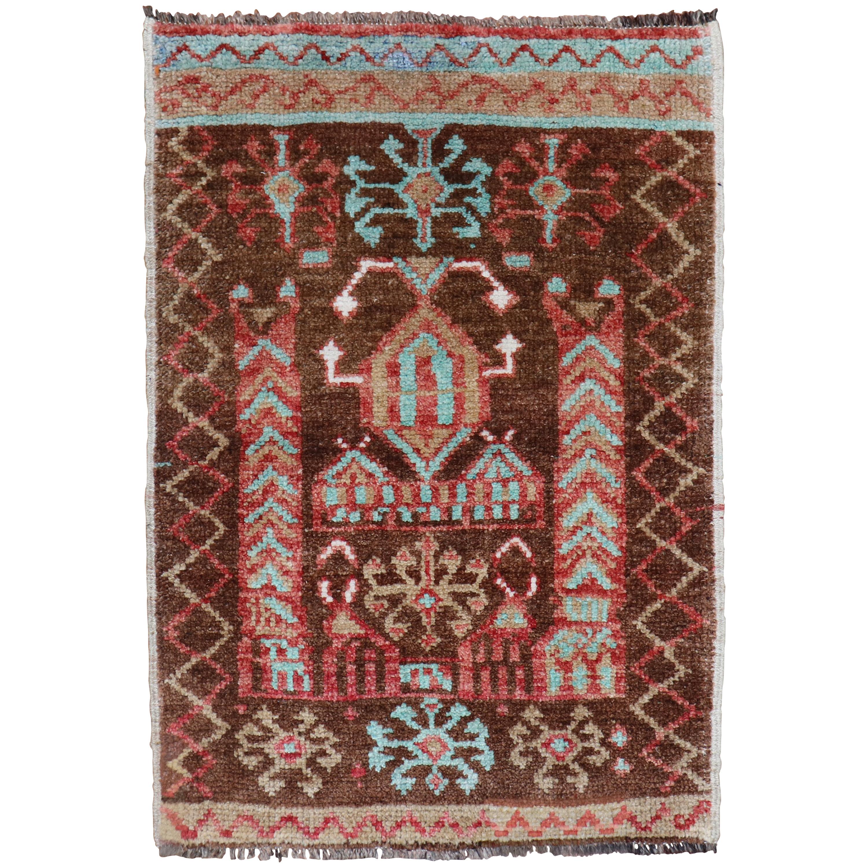 Vintage Pink Brown Turkish Scatter Rug Wool Mat Size Rug For Sale at