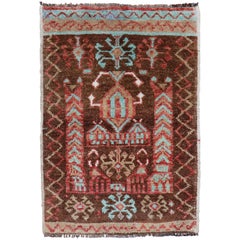 Turquoise Accent Funky Turkish 20th Century Cotton Wool Mat Size Rug