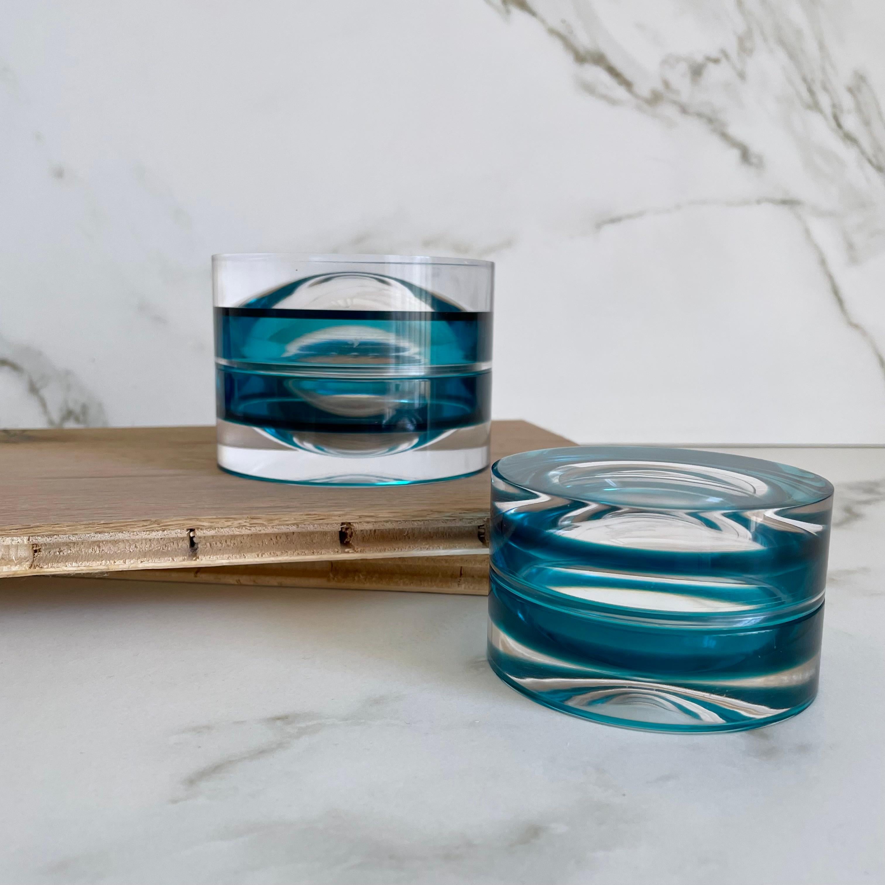 Modern Turquoise Acrylic Small Round Box by Paola Valle For Sale