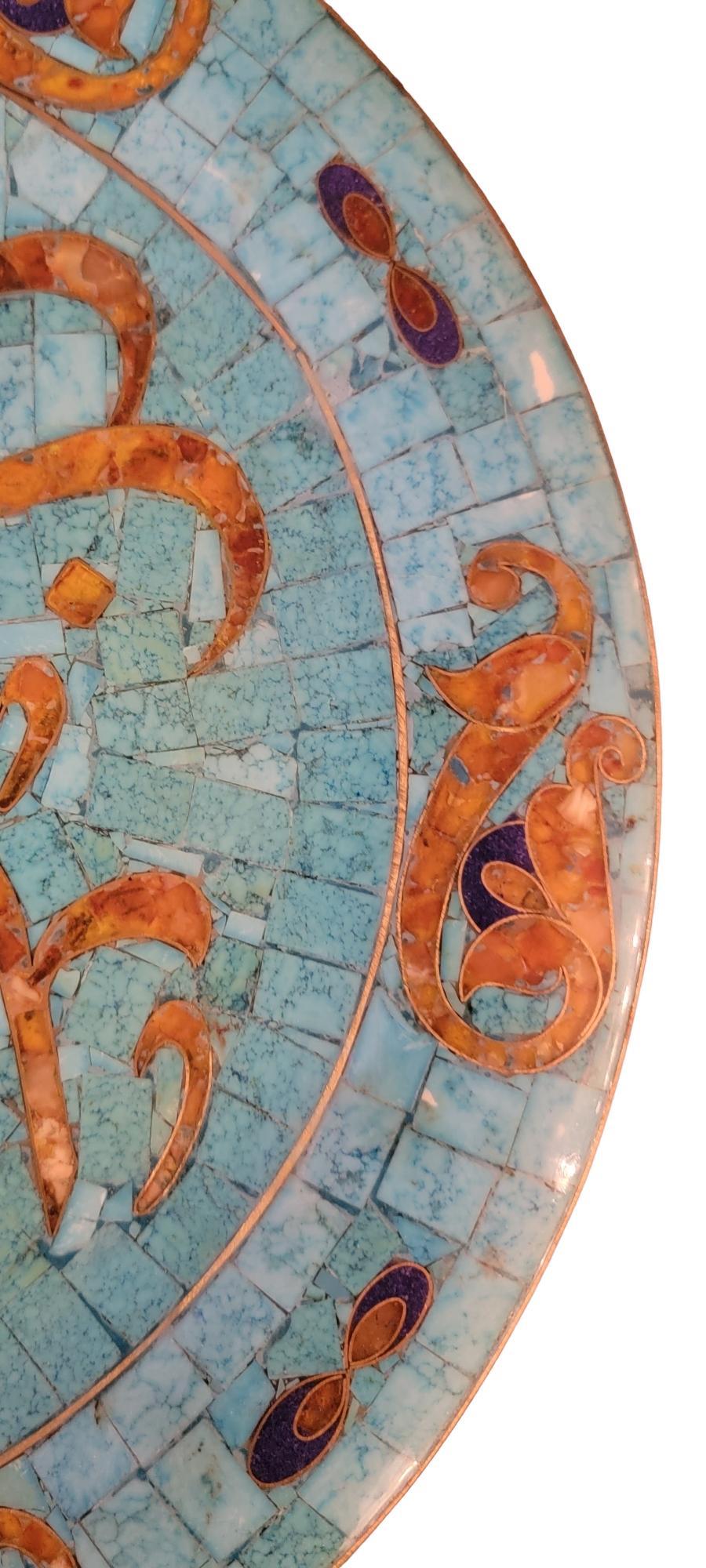 Turquoise Agate Inlaid Lapis Lazuri Center Piece In Good Condition For Sale In Pasadena, CA