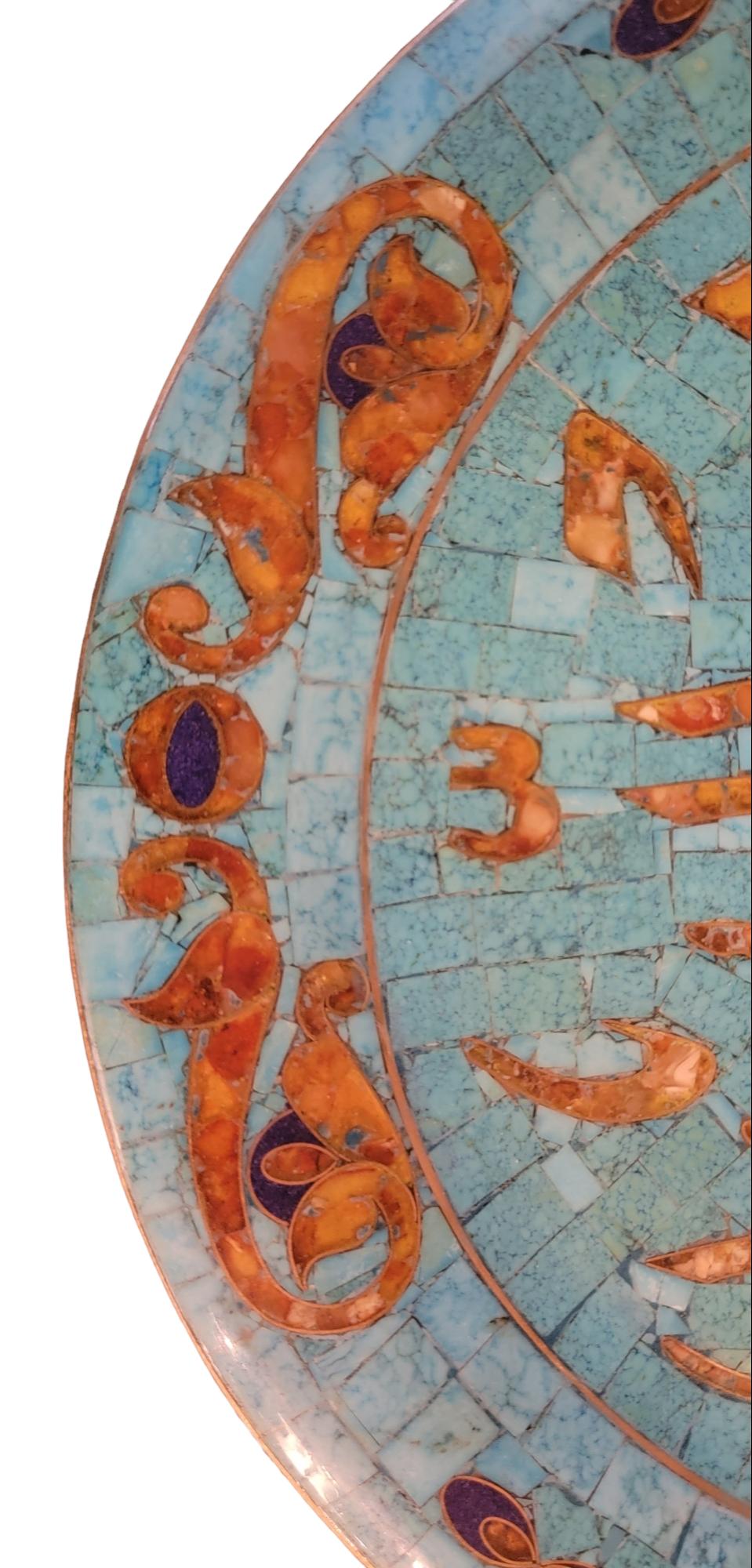 20th Century Turquoise Agate Inlaid Lapis Lazuri Center Piece For Sale