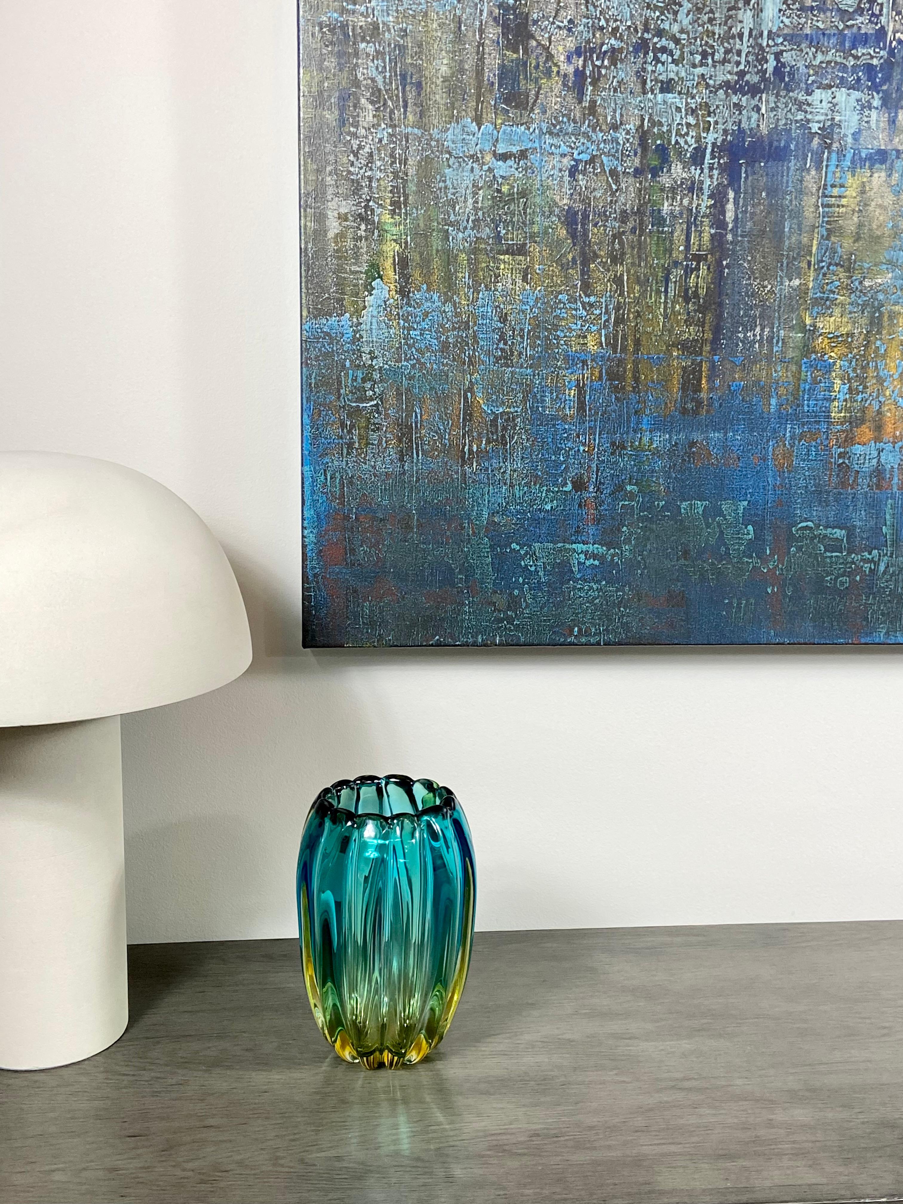 Mid-Century Modern Turquoise Alfredo Barbini Murano Vase For Sale