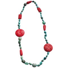 Collier long en laque amazonite turquoise