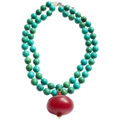 Turquoise Amber 18 Karat Gold Necklace