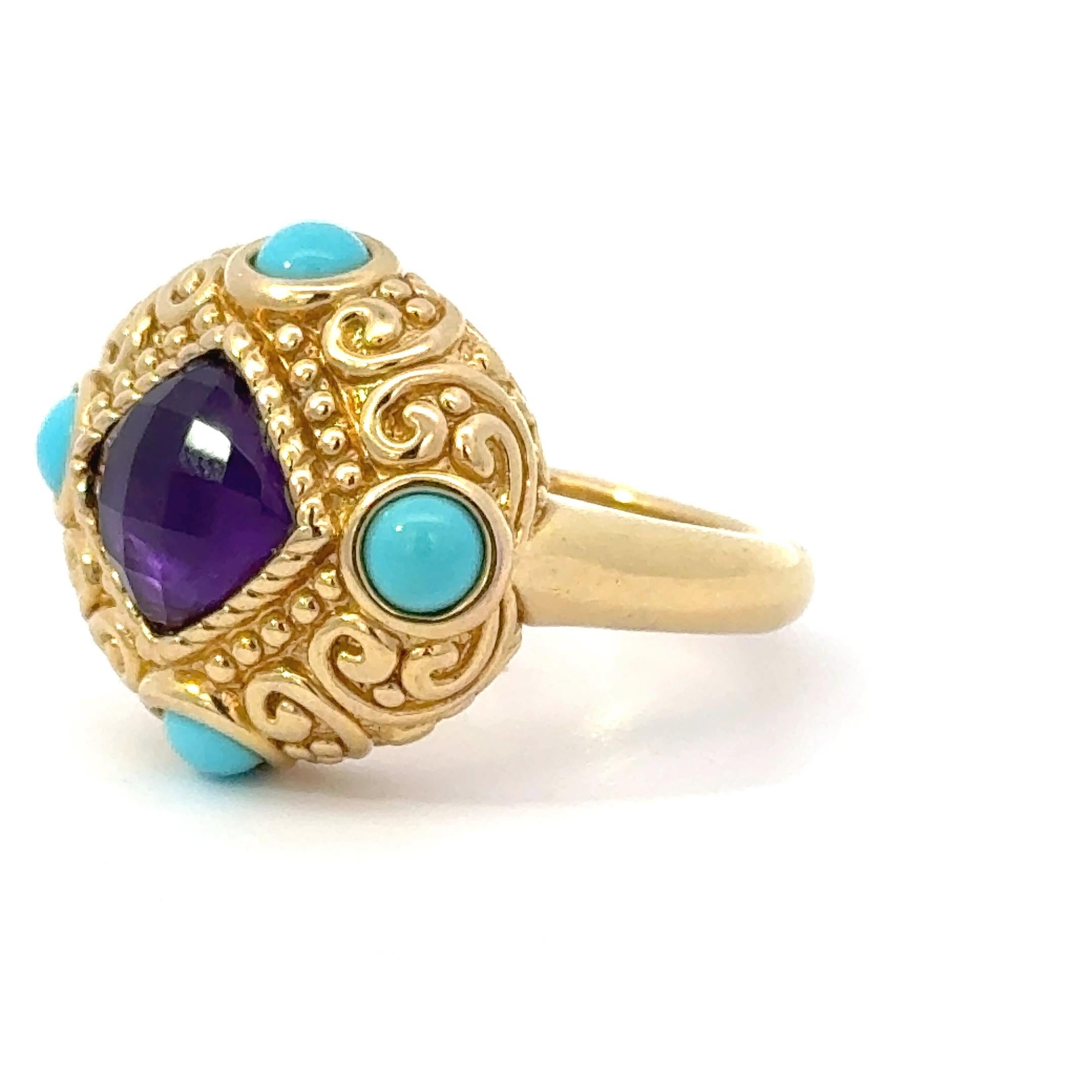 Cabochon Turquoise, Amethyst and 14K Yellow Gold Ring