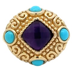 Turquoise, Amethyst and 14K Yellow Gold Ring