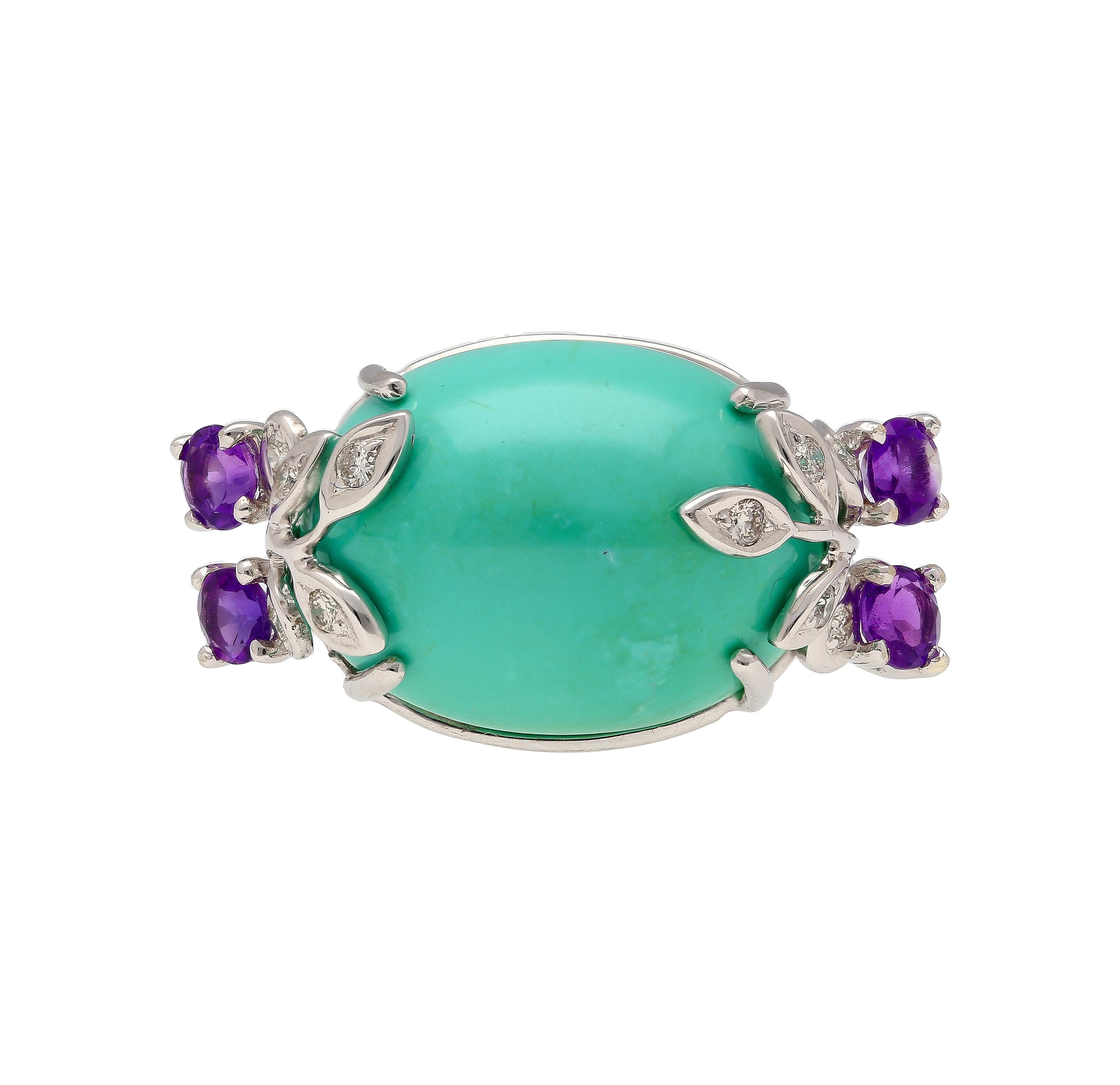 Artist Turquoise, Amethyst, Diamond Jewelry Set  Bracelet, Ring, Earring Jewelry Set  For Sale
