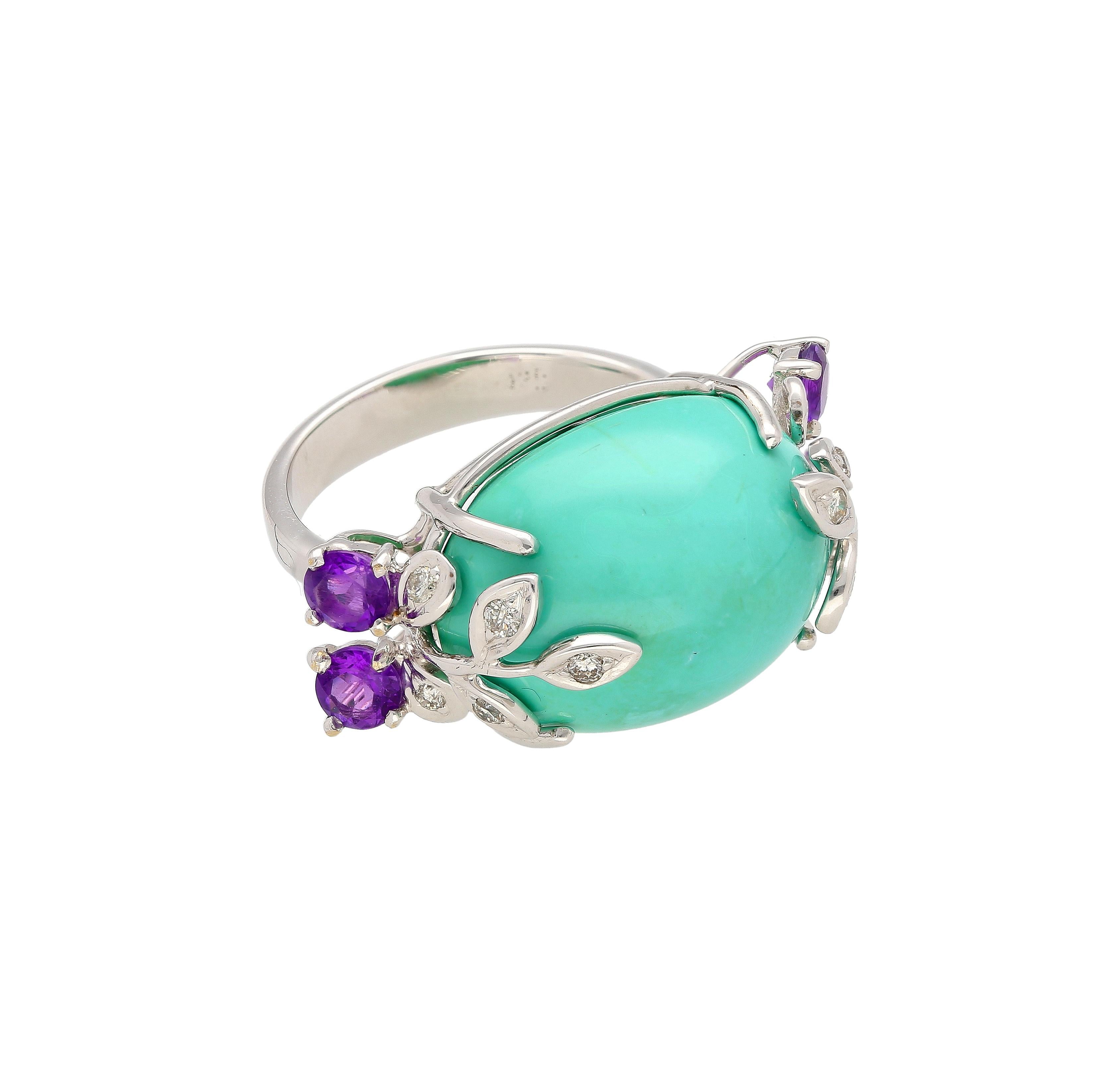 Women's Turquoise, Amethyst, Diamond Jewelry Set  Bracelet, Ring, Earring Jewelry Set  For Sale