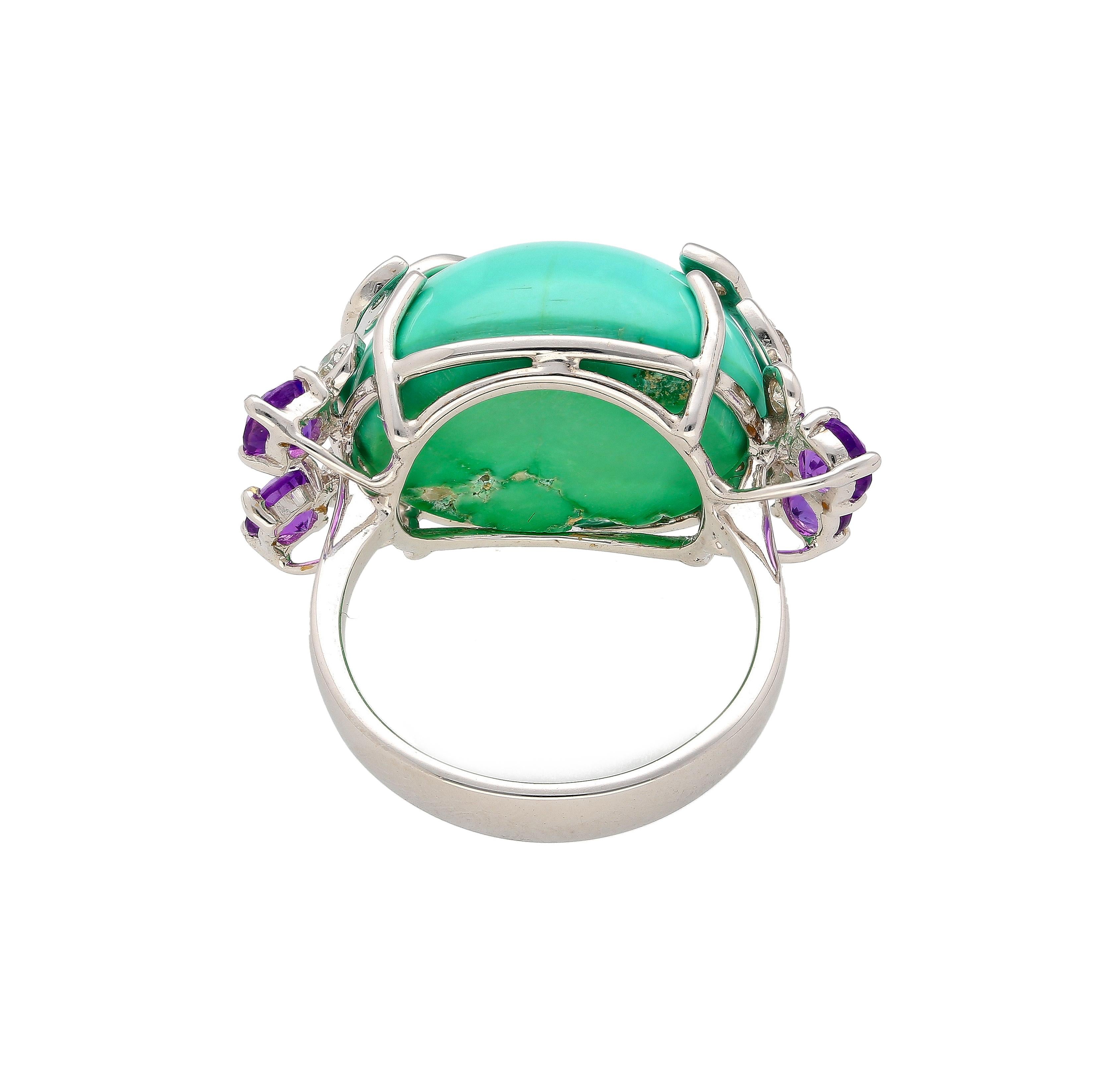 Turquoise, Amethyst, Diamond Jewelry Set  Bracelet, Ring, Earring Jewelry Set  For Sale 2
