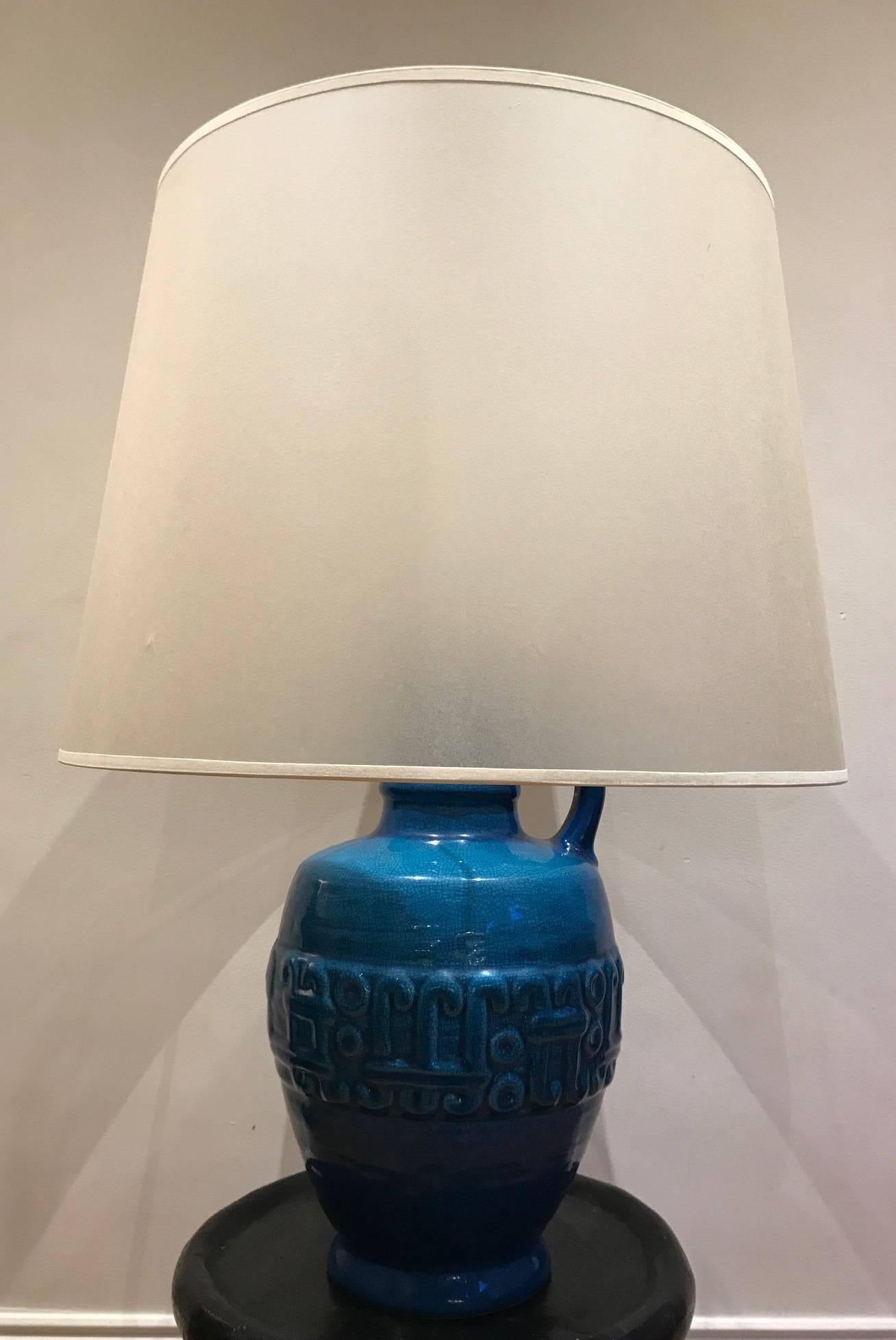 Turquoise Amphora Shaped Table Lamp, 1970s For Sale 4