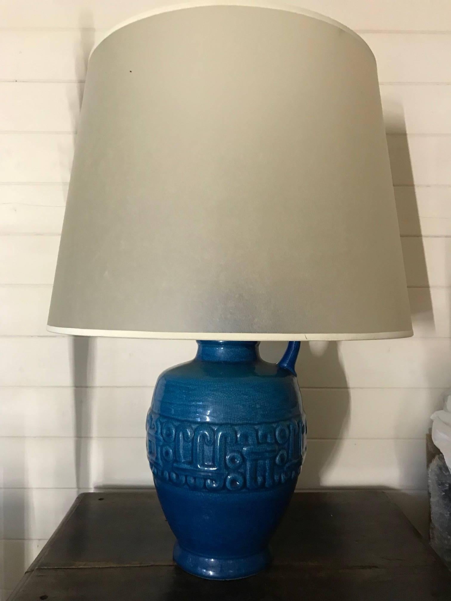 Turquoise Amphora Shaped Table Lamp, 1970s In Good Condition For Sale In London, GB