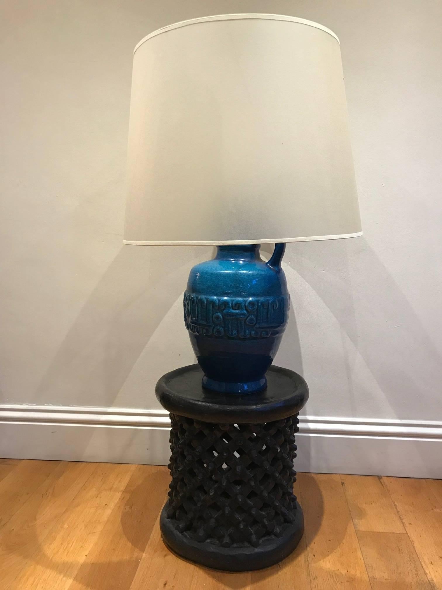 20th Century Turquoise Amphora Shaped Table Lamp, 1970s For Sale