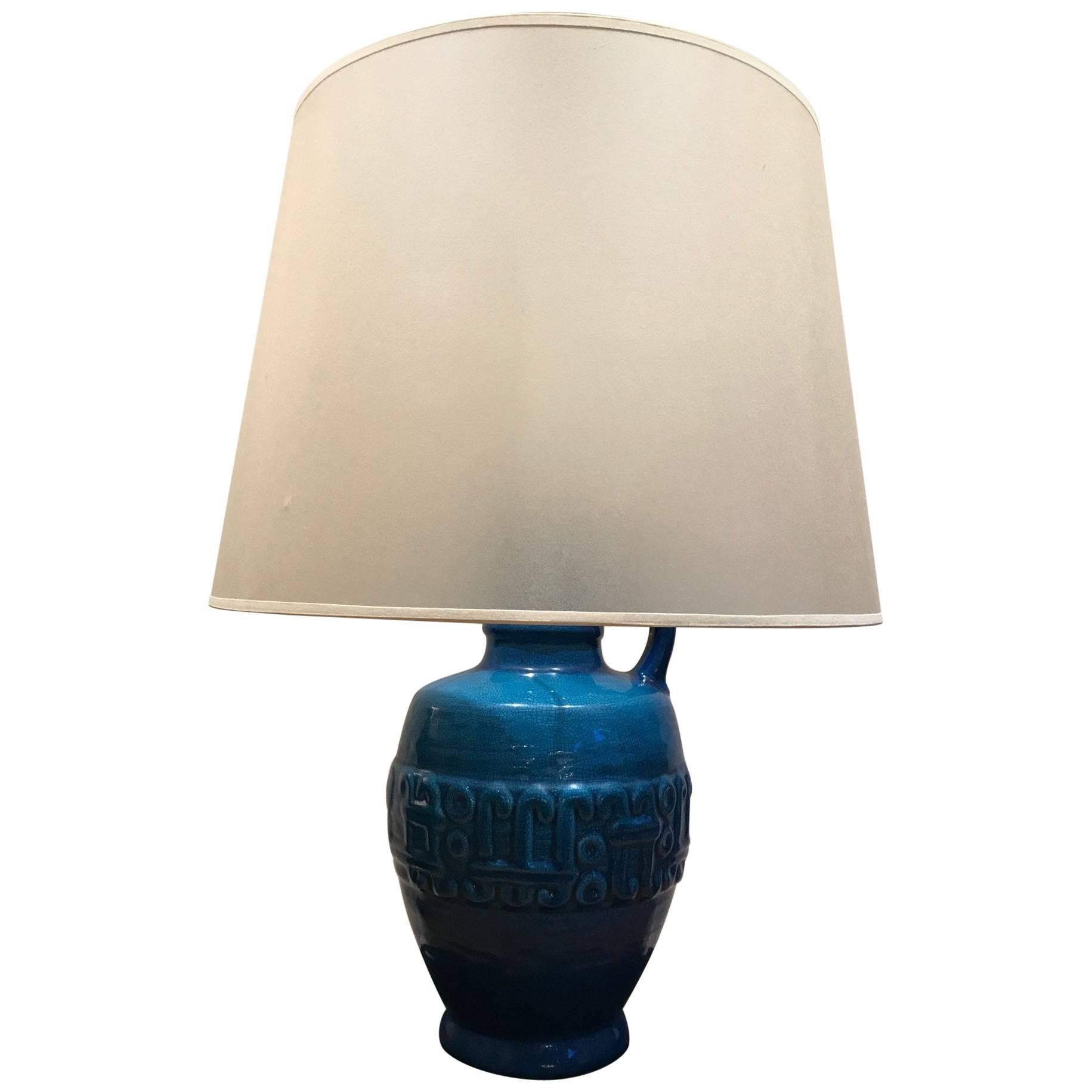 Turquoise Amphora Shaped Table Lamp, 1970s For Sale