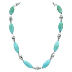 Turquoise and 1.35 Carat Diamond Necklace in 18K White Gold, RAVE Munich