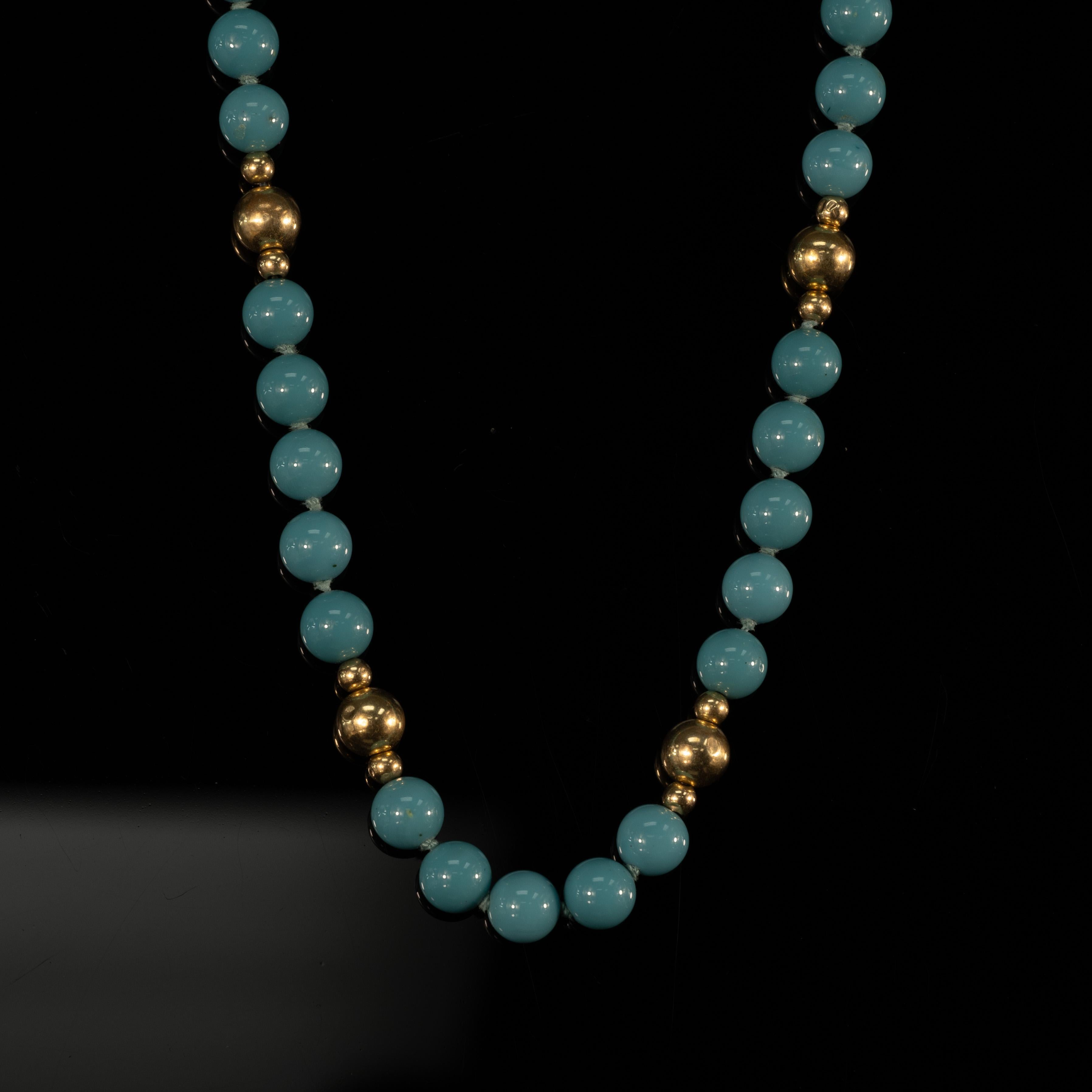 Turquoise and 14K Gold Bead Necklace In Good Condition In Addison, TX