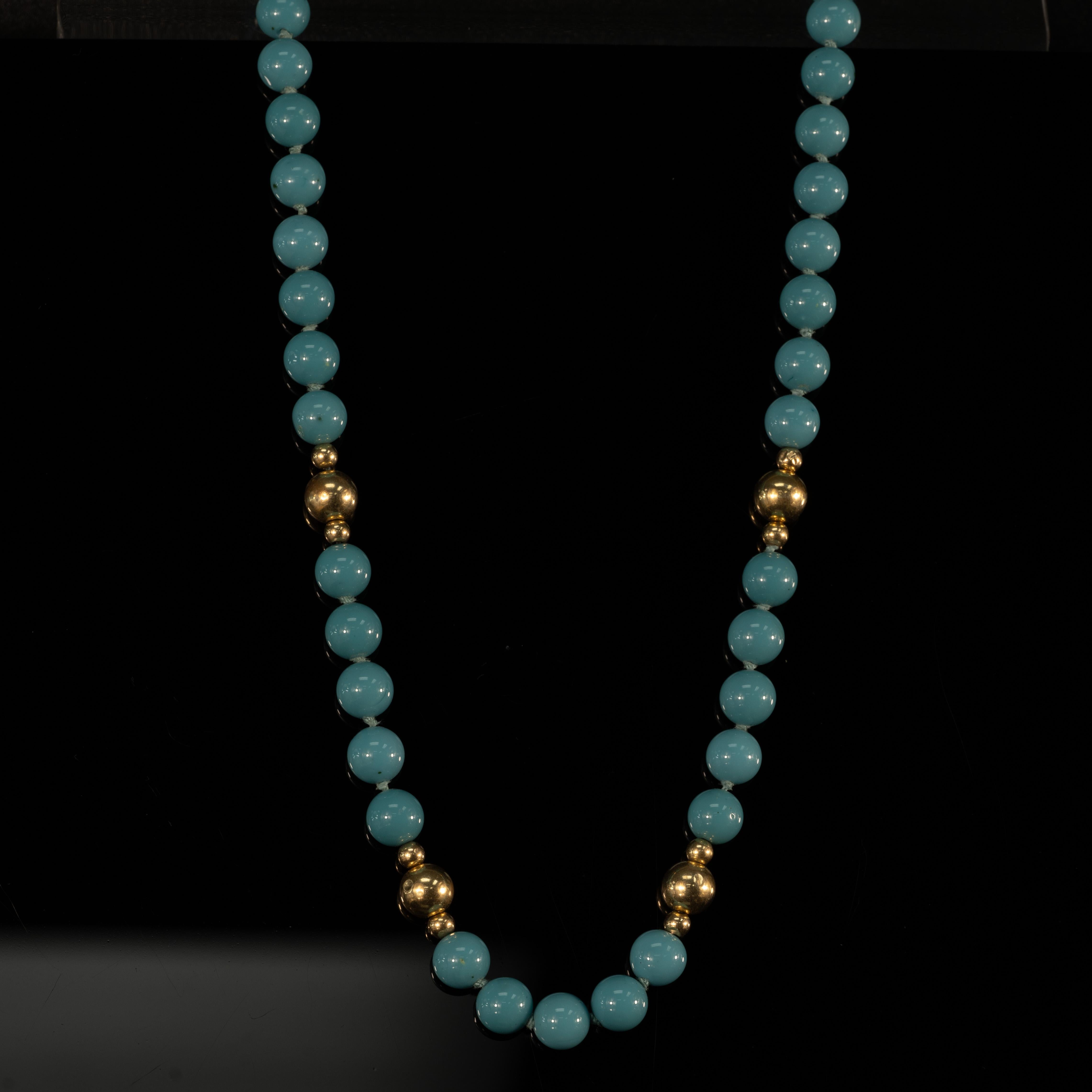 Women's Turquoise and 14K Gold Bead Necklace