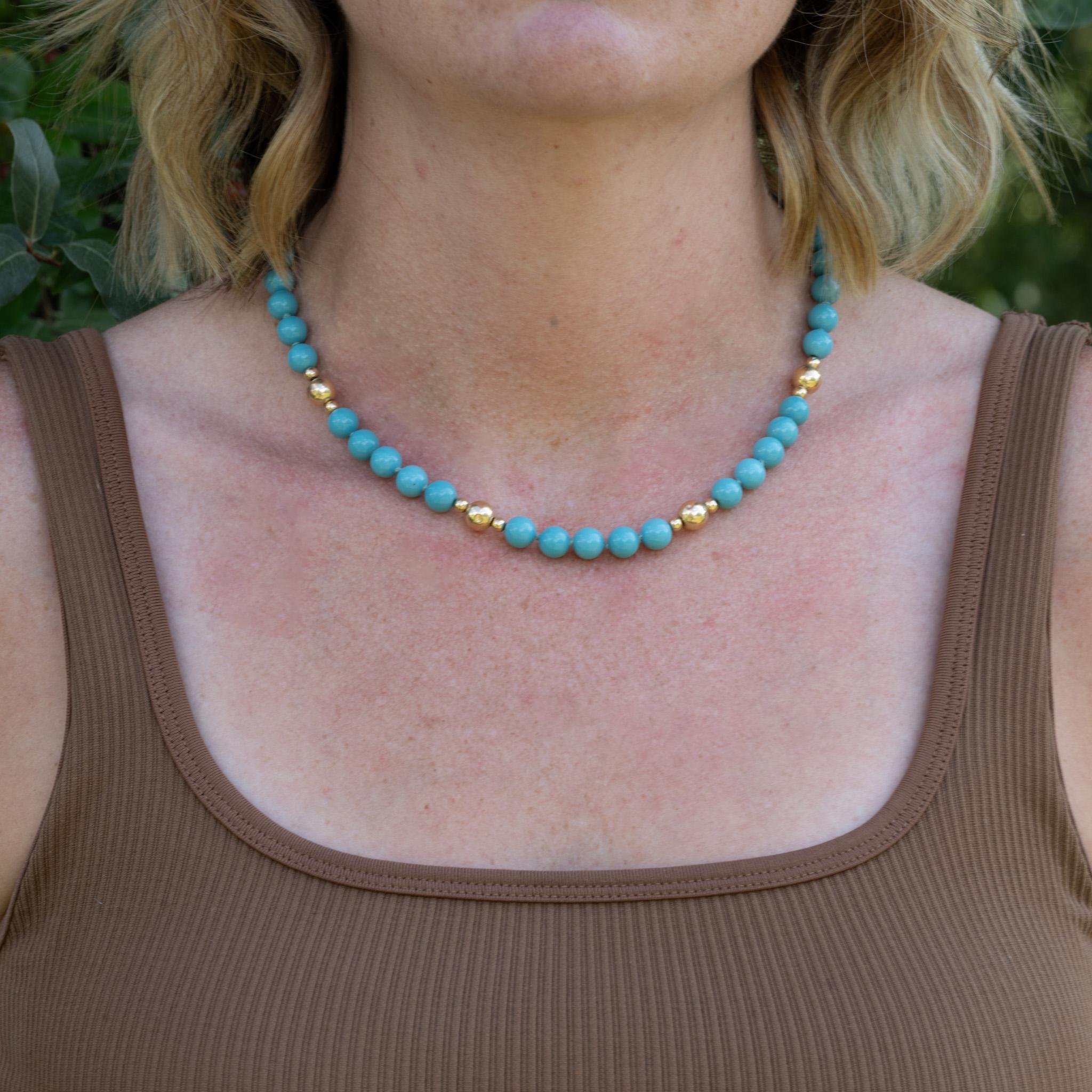 Turquoise and 14K Gold Bead Necklace 4
