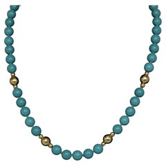 Turquoise and 14K Gold Bead Necklace