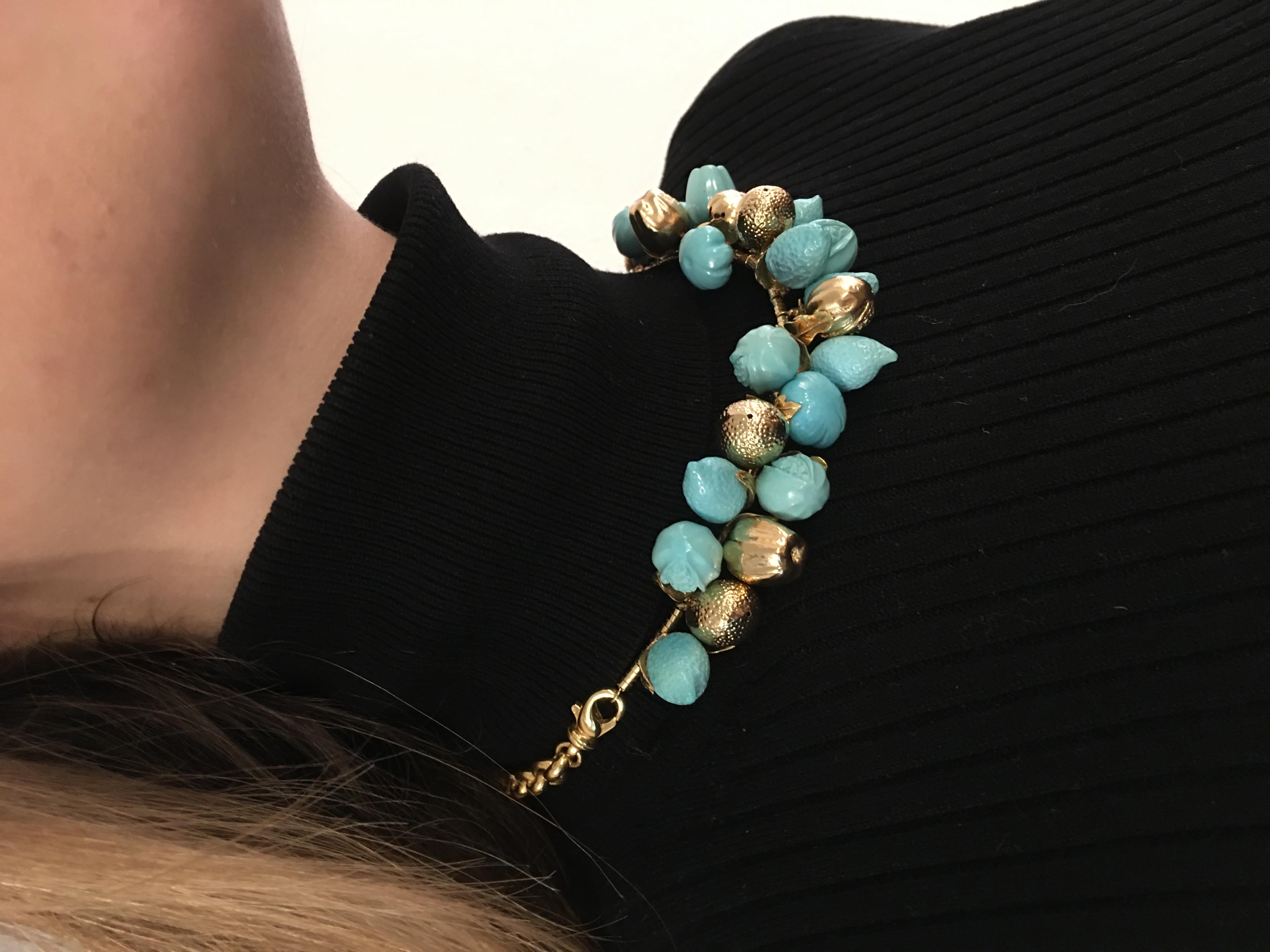Women's Turquoise and 18 Karat Yellow Gold Fruit Necklace For Sale